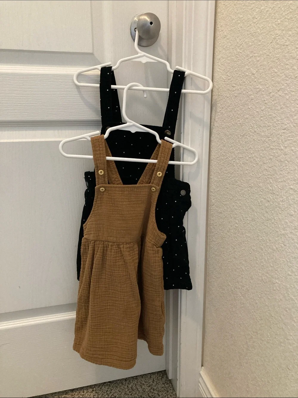 H&M Brown Corduroy Pinafore Dress with Black Polka Dot, ribbed brown overalls dr